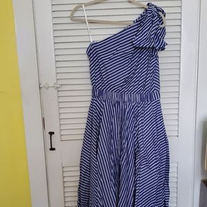 Eliza J blue striped one shoulder dress